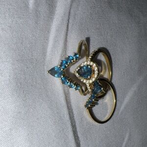 Elegant Blue London Topaz and Solid 18k Gold Women's Bridal Set